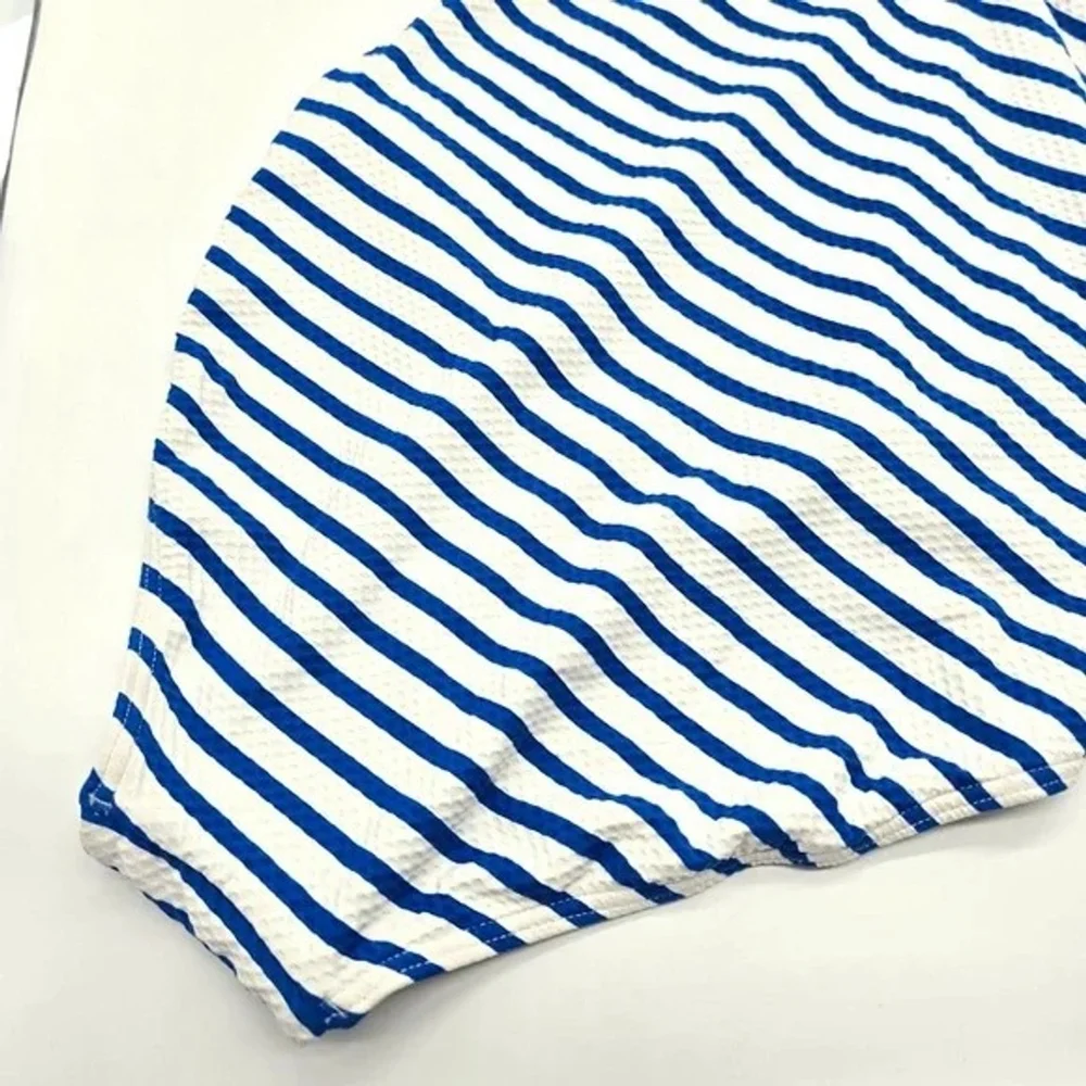 Sea Level Swim One Piece Swimsuit Womens 6 Blue White Stripe U Ring - Picture 11 of 12